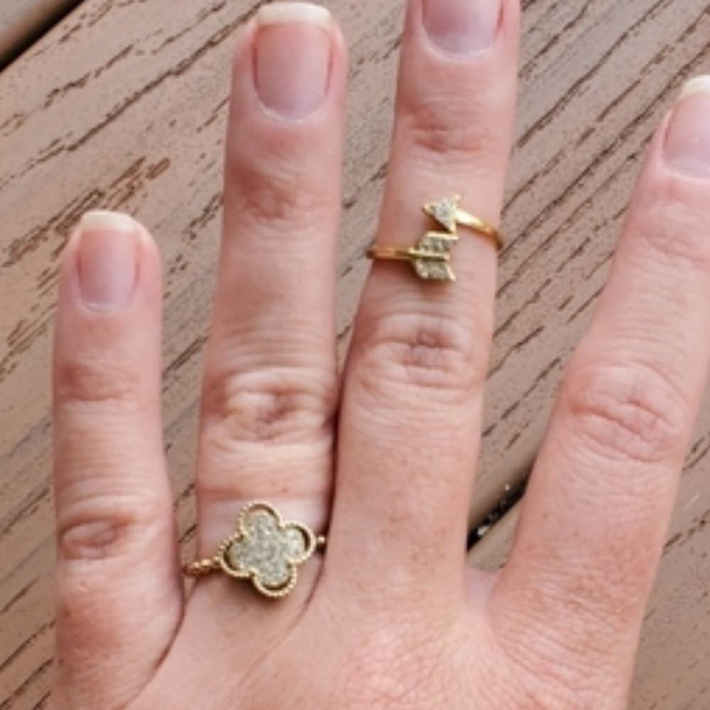 2 Stackable Rings Arrow Rhinestone Statement Gold Boho Bride Classic Casual Glam